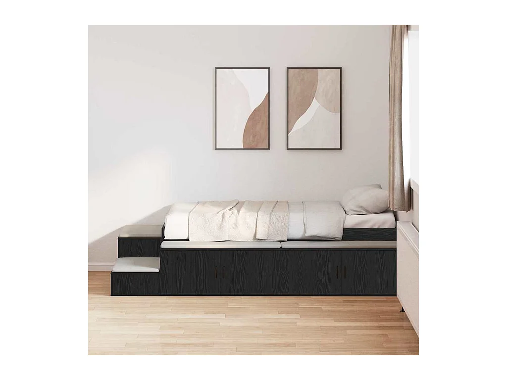 Lit simple | Lit adulte, enfant | Cadre de lit avec rangement Chêne noir 234x118x53.5 cm