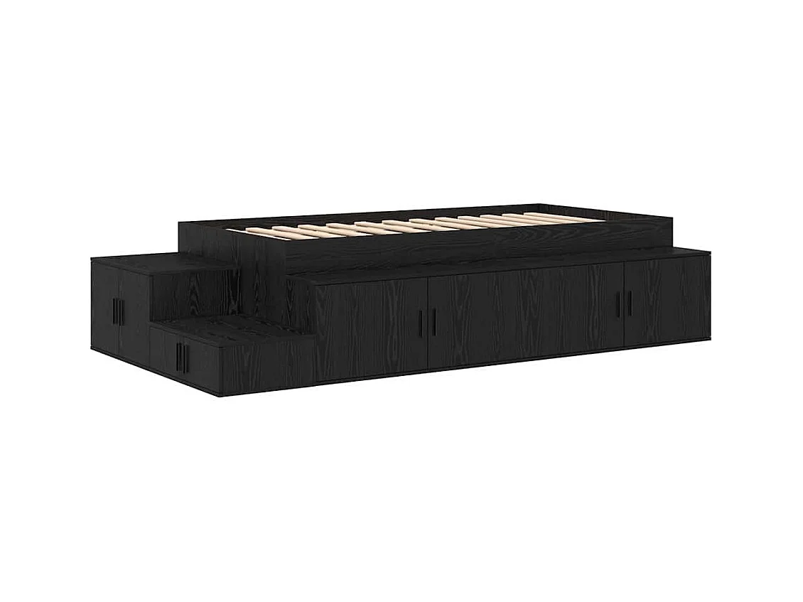 Lit simple | Lit adulte, enfant | Cadre de lit avec rangement Chêne noir 234x118x53.5 cm