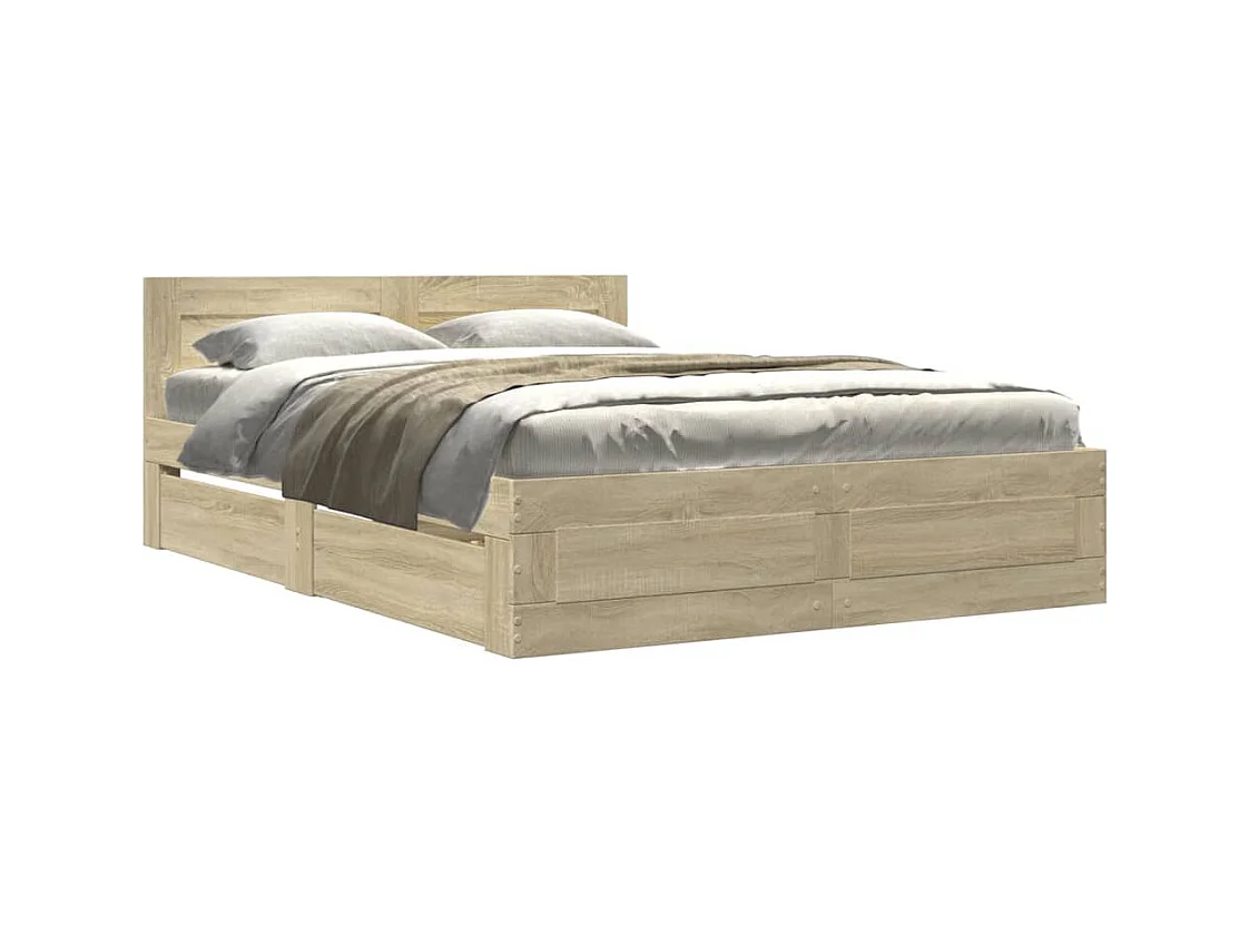 Lit double | Lit adulte | Cadre de lit et tête de lit chêne sonoma 140x190cm