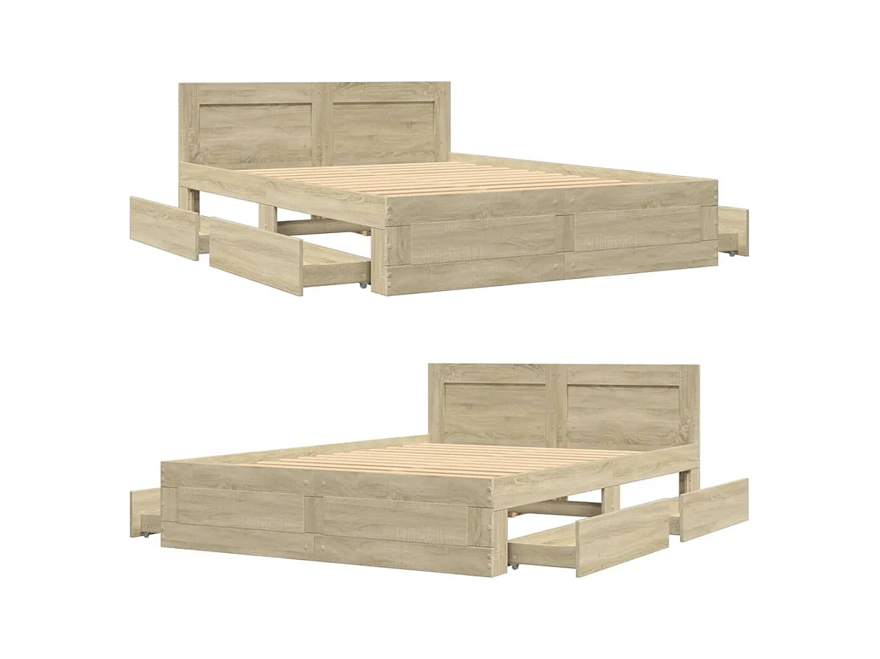 Lit double | Lit adulte | Cadre de lit et tête de lit chêne sonoma 140x190cm
