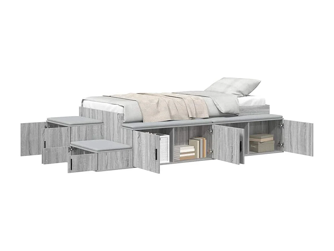 Lit simple | Lit adulte, enfant | Cadre de lit avec rangement Sonoma gris 234x118x53.5 cm
