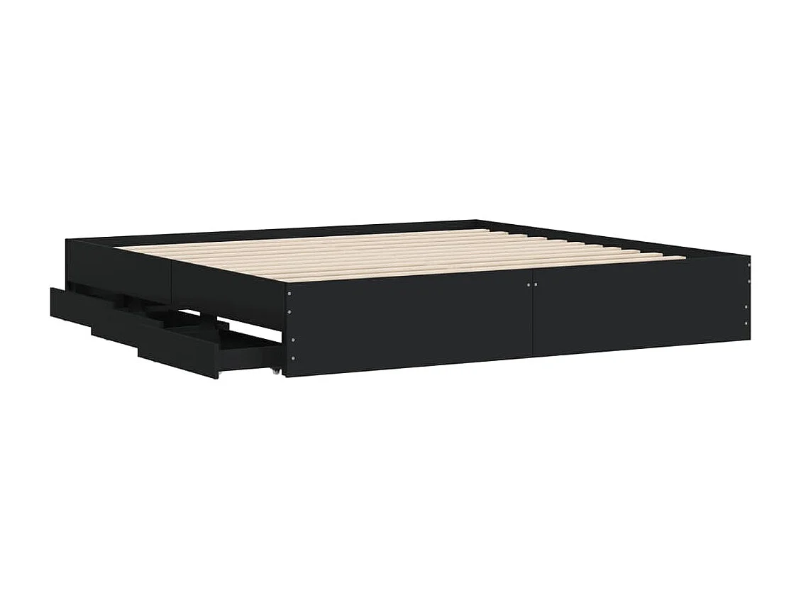 Lit double | Lit adulte | Cadre de lit avec tiroirs noir 200x200 cm