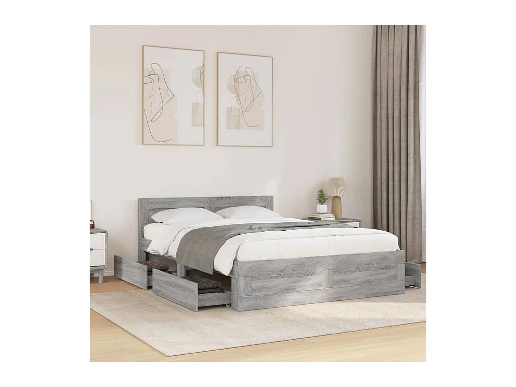 Lit double | Lit adulte | Cadre de lit et tête de lit sonoma gris 140x200 cm