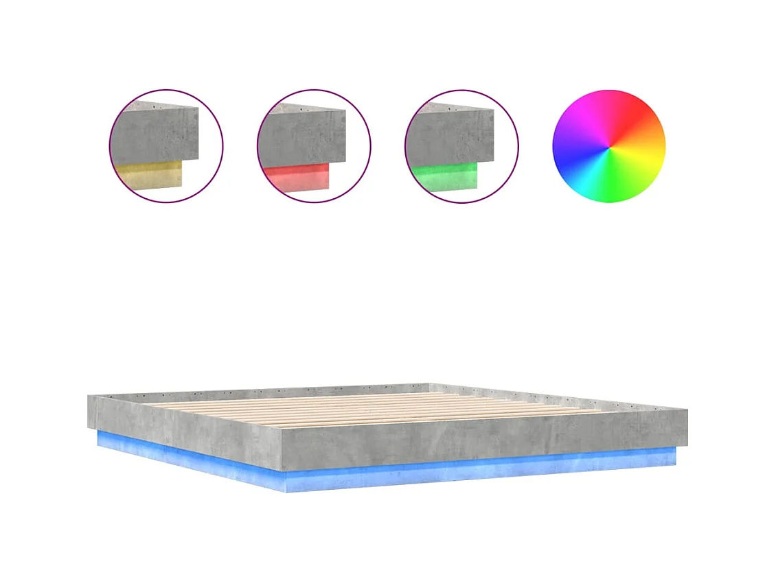 Lit double | Lit adulte | Cadre de lit avec LED gris béton 200x200 cm