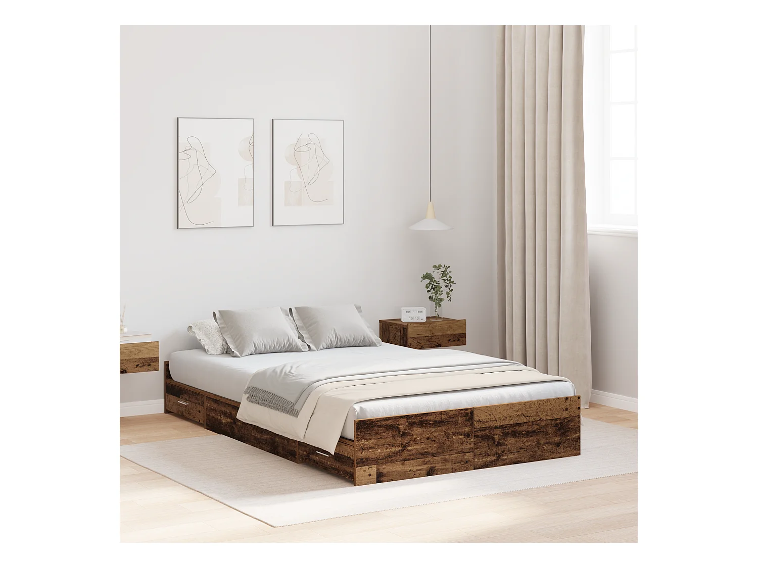 Lit simple | Lit adulte, enfant | Cadre de lit avec rangement Bois ancien 120x200 cm