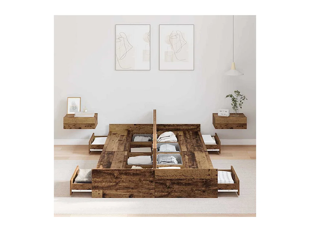 Lit simple | Lit adulte, enfant | Cadre de lit avec rangement Bois ancien 120x200 cm
