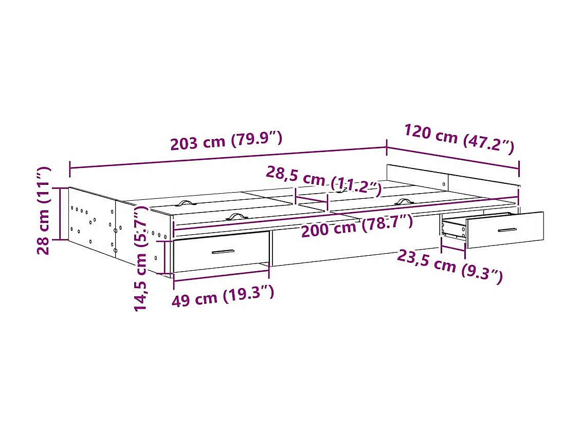 Lit simple | Lit adulte, enfant | Cadre de lit avec rangement Bois ancien 120x200 cm
