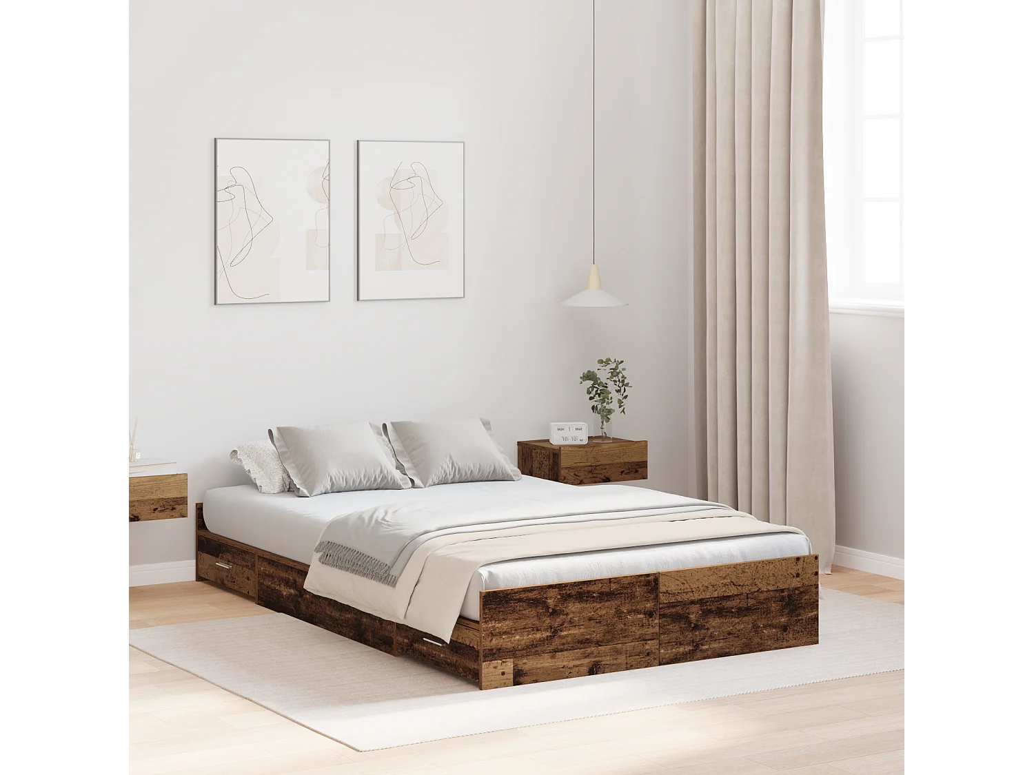 Lit simple | Lit adulte, enfant | Cadre de lit avec rangement Bois ancien 120x200 cm