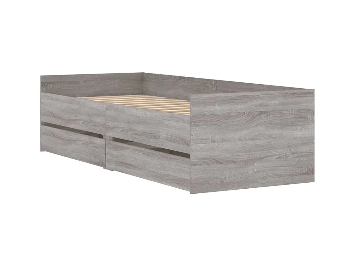 Lit simple | Lit adulte, enfant | Cadre de lit avec tiroirs sonoma gris 90x200 cm