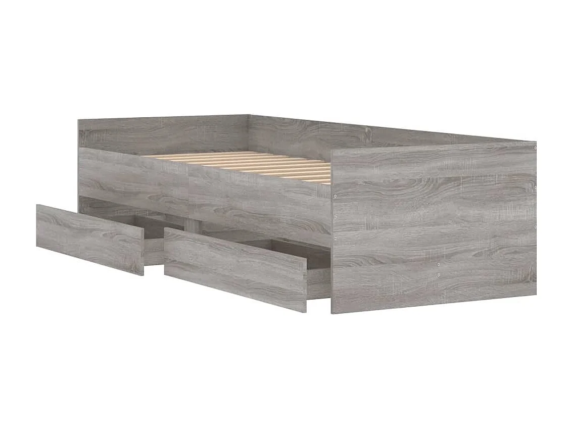Lit simple | Lit adulte, enfant | Cadre de lit avec tiroirs sonoma gris 90x200 cm