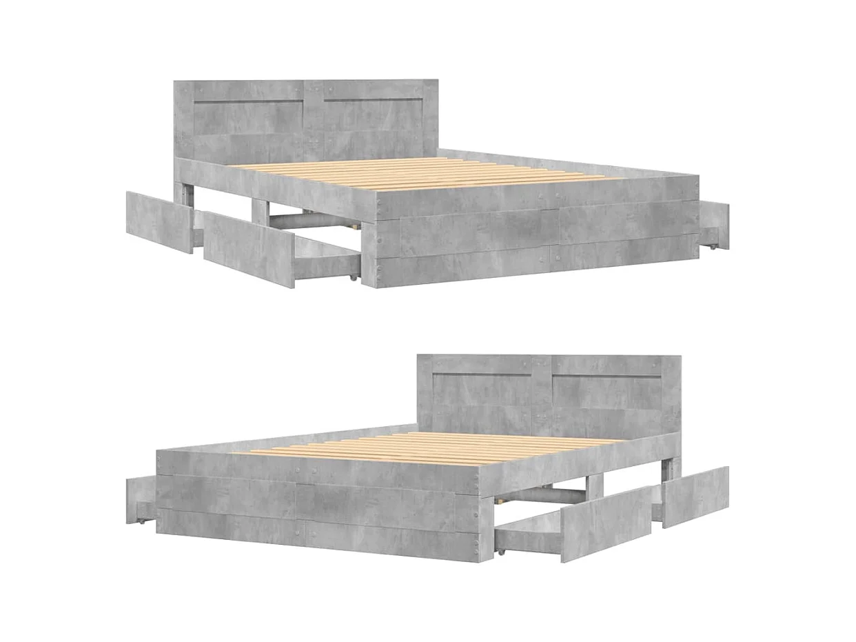 Lit simple | Lit adulte, enfant | Cadre de lit et tête de lit gris béton 120x190 cm