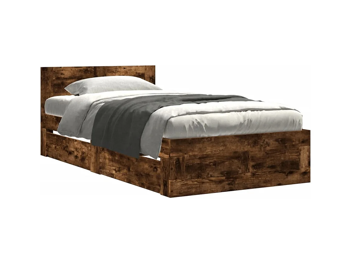 Lit simple | Lit adulte, enfant | Cadre de lit avec tête de lit chêne fumé 75x190 cm