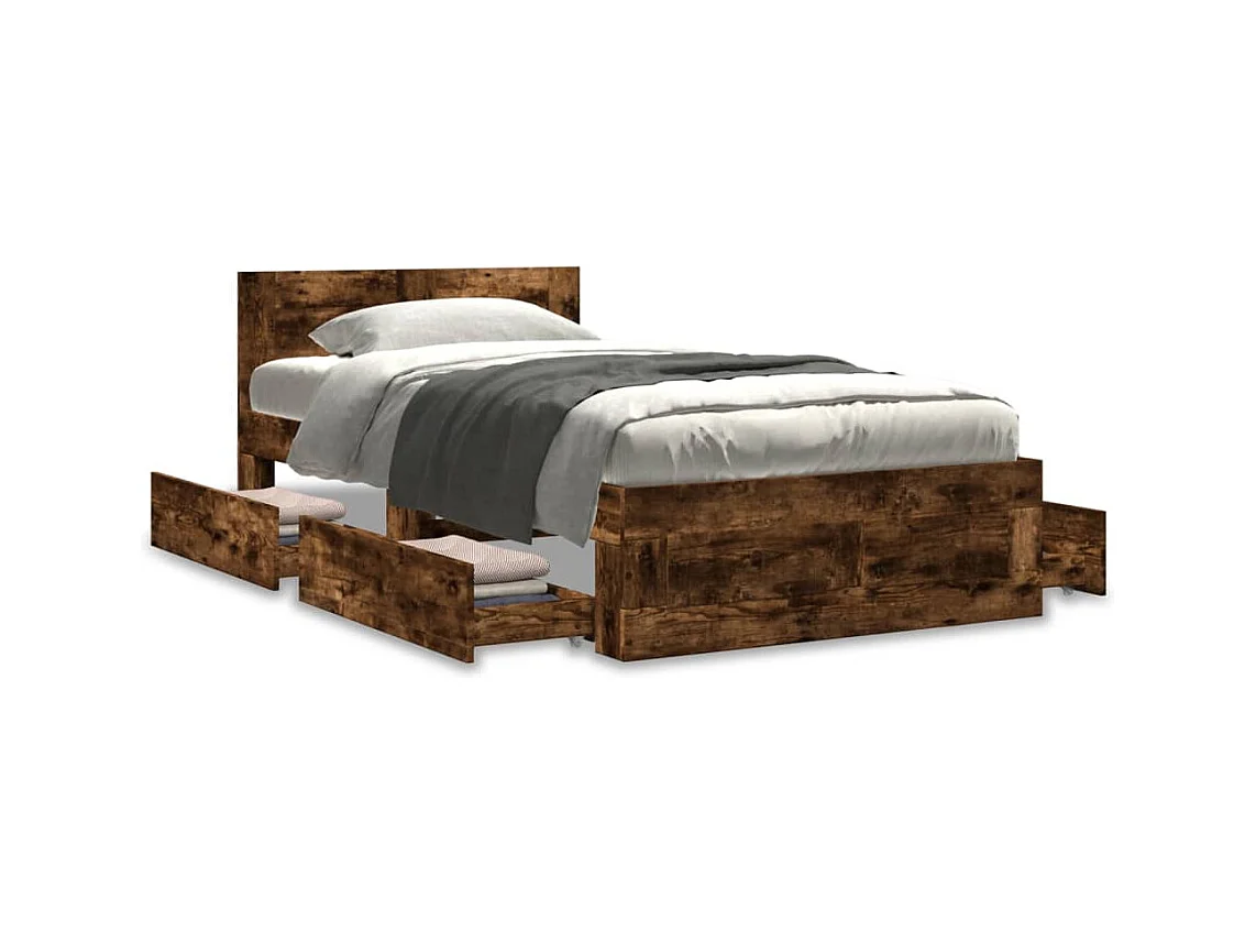 Lit simple | Lit adulte, enfant | Cadre de lit avec tête de lit chêne fumé 75x190 cm
