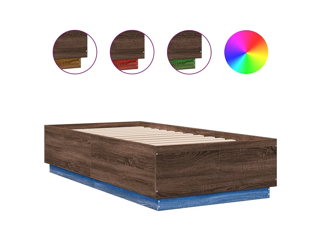 Lit simple | Lit adulte, enfant | Cadre de lit avec LED chêne marron 75x190 cm