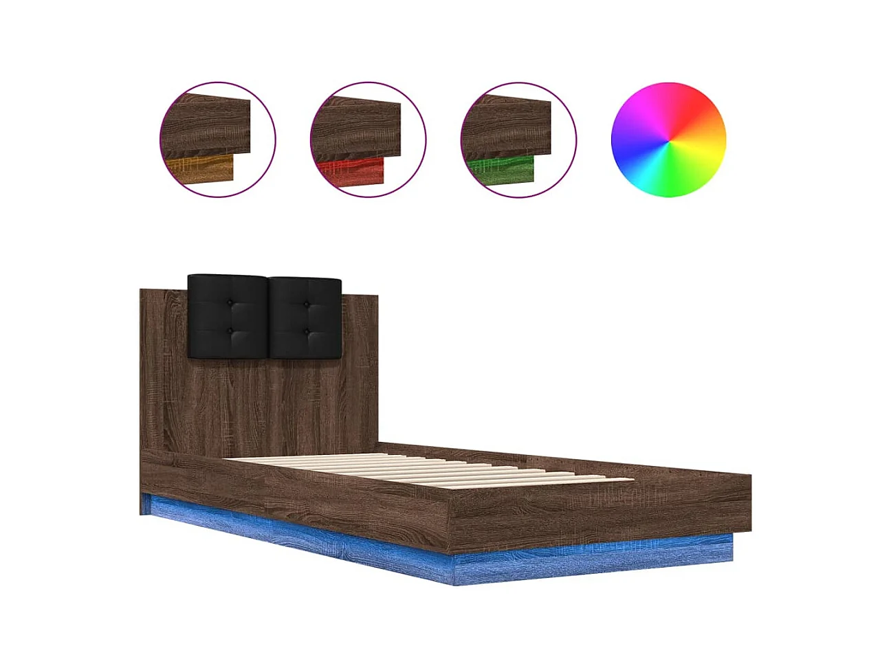 Lit simple | Lit adulte, enfant | Cadre de lit avec LED chêne marron 90x200 cm