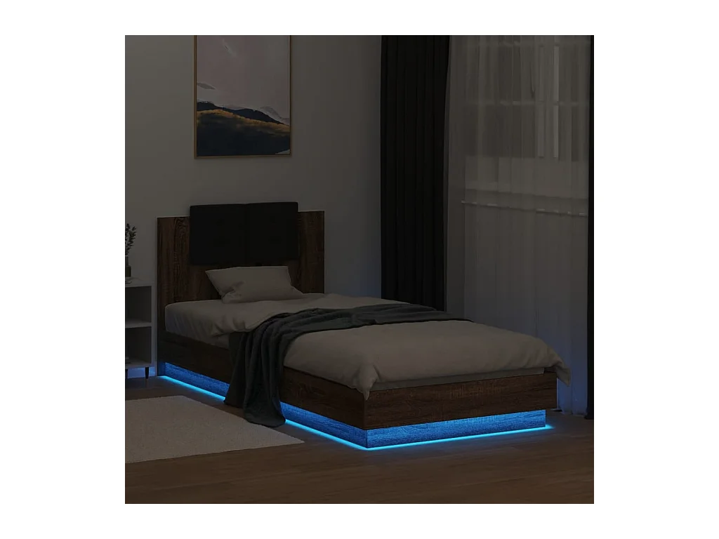 Lit simple | Lit adulte, enfant | Cadre de lit avec LED chêne marron 90x200 cm