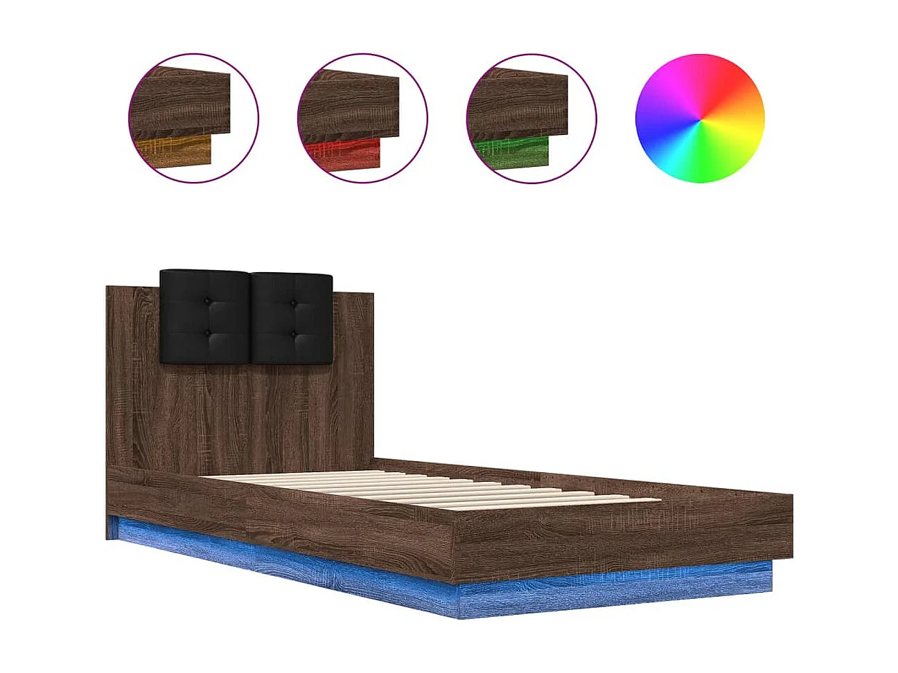 Lit simple | Lit adulte, enfant | Cadre de lit avec LED chêne marron 90x200 cm