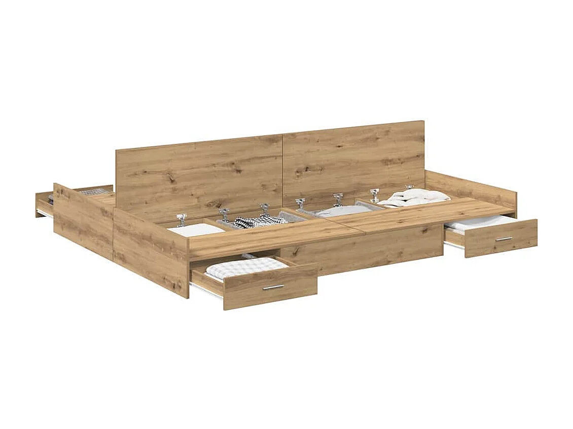 Lit double | Lit adulte | Cadre de lit avec rangement chêne artisanal 140x190 cm