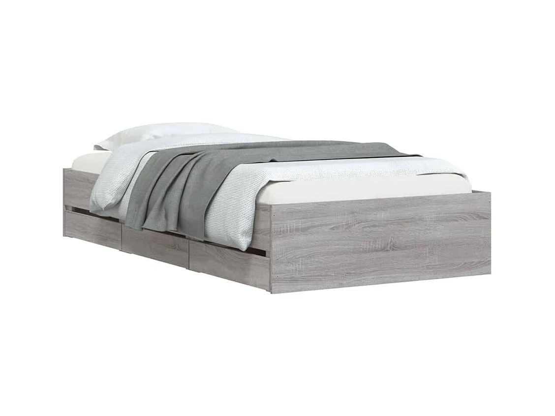 Lit simple | Lit adulte, enfant | Cadre de lit avec tiroirs sonoma gris 90x190 cm