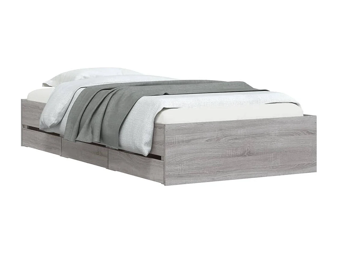 Lit simple | Lit adulte, enfant | Cadre de lit avec tiroirs sonoma gris 90x190 cm