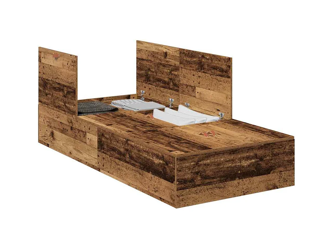 Lit simple | Lit adulte, enfant | Cadre de lit de rangement Bois ancien 90x190 cm en bois d'ingénierie.