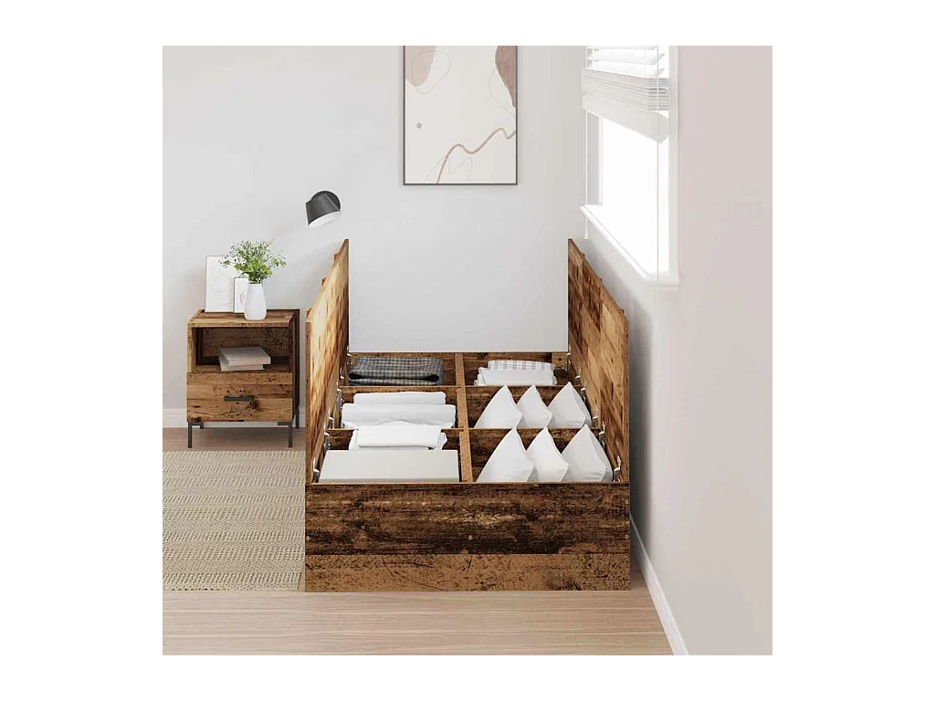 Lit simple | Lit adulte, enfant | Cadre de lit de rangement Bois ancien 90x190 cm en bois d'ingénierie.