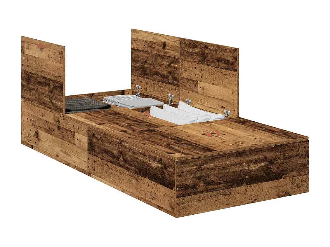 Lit simple | Lit adulte, enfant | Cadre de lit de rangement Bois ancien 90x190 cm en bois d'ingénierie.