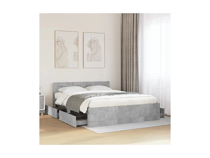 Letto per adulti | Letto matrimoniale | Giroletto Testiera Grigio Cemento 160x200 cm Legno Multistrato