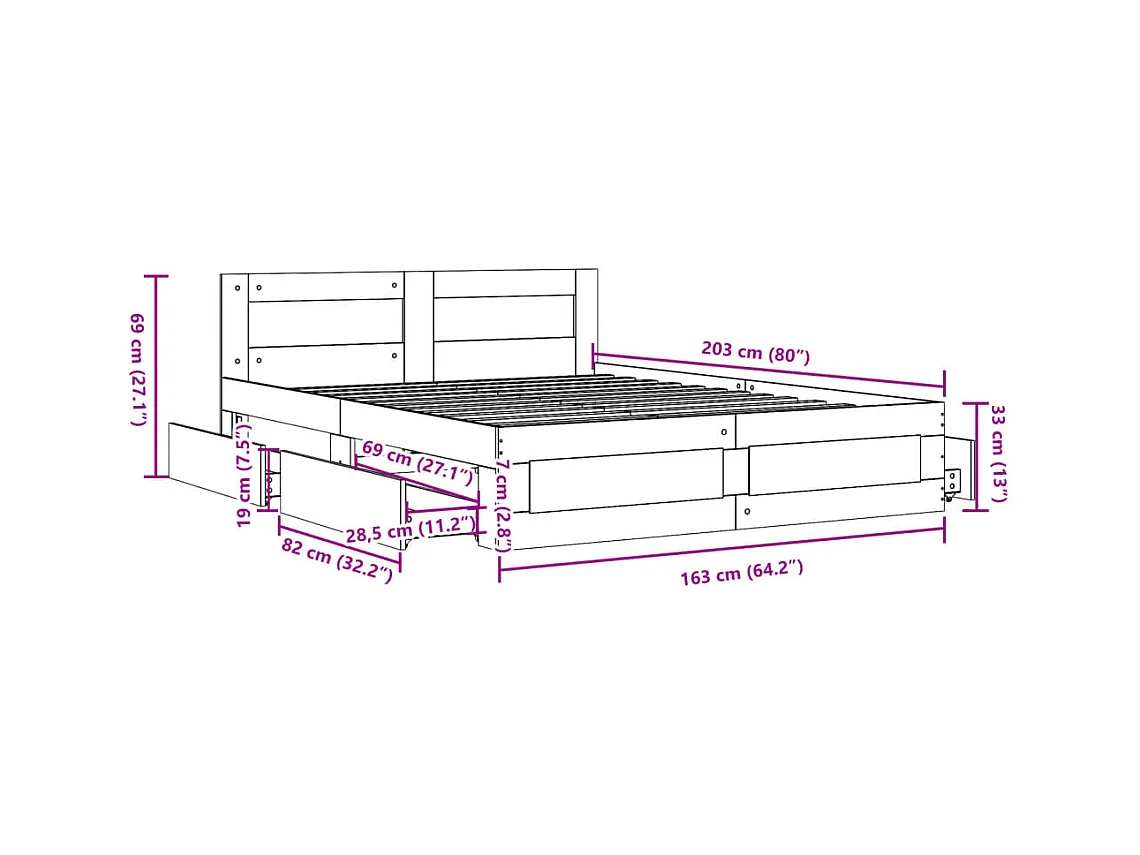 Lit double | Lit adulte | Cadre de lit et tête de lit gris béton 160x200 cm
