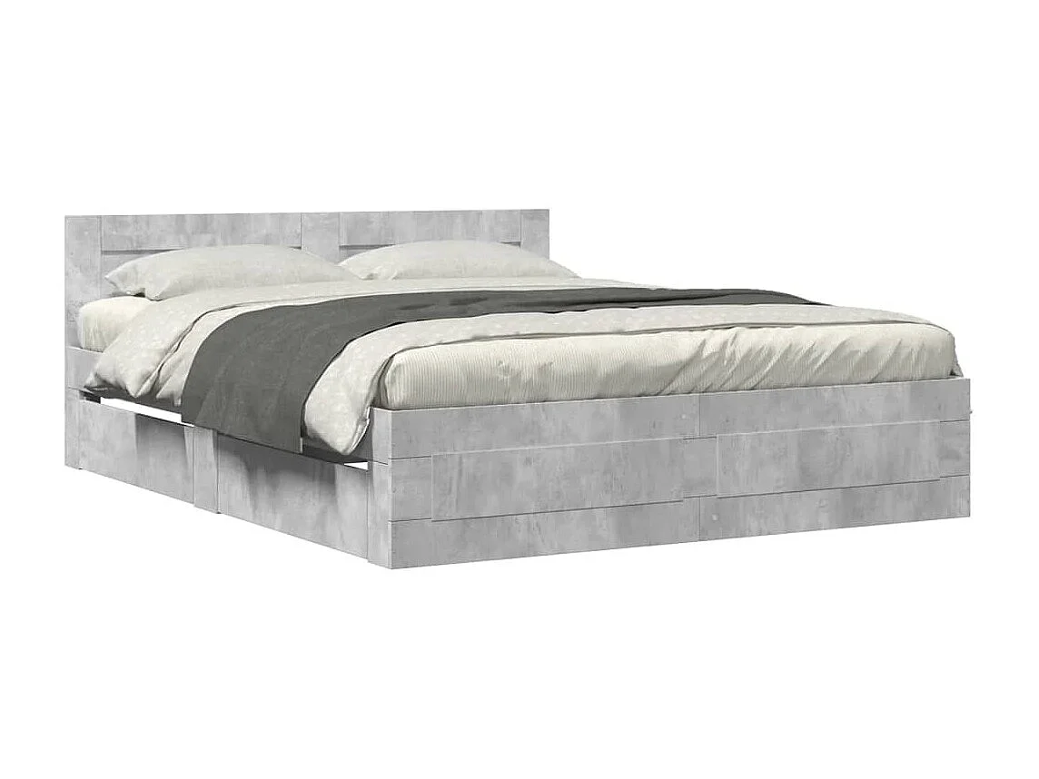 Lit double | Lit adulte | Cadre de lit et tête de lit gris béton 160x200 cm