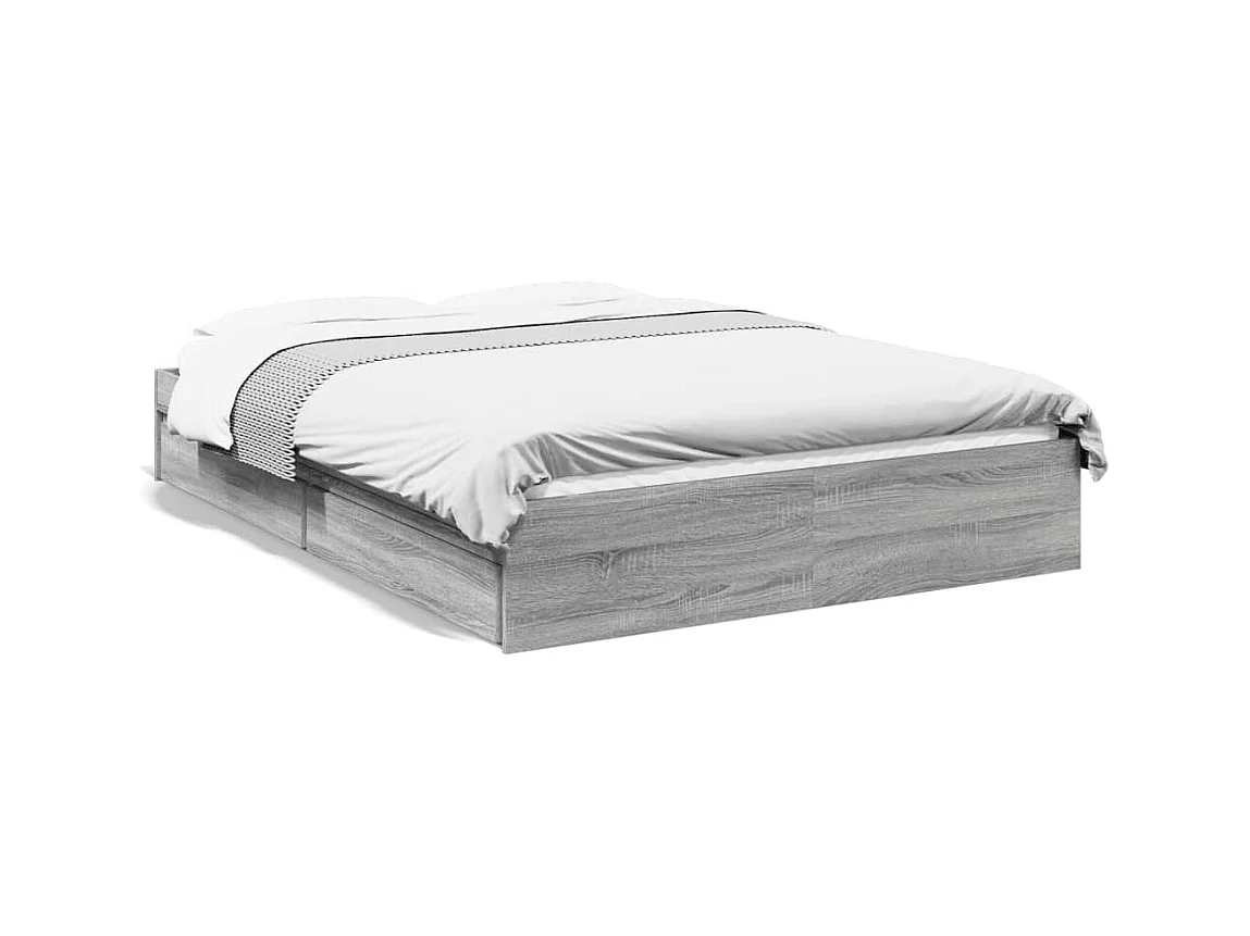 Lit double | Lit adulte | Cadre de lit avec tiroirs sonoma gris 140x200 cm