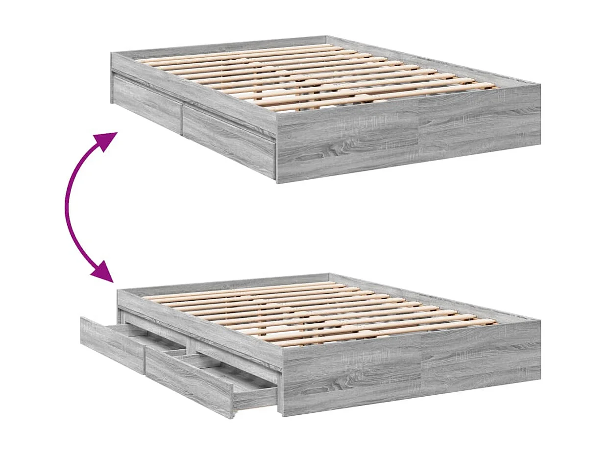 Lit double | Lit adulte | Cadre de lit avec tiroirs sonoma gris 140x200 cm