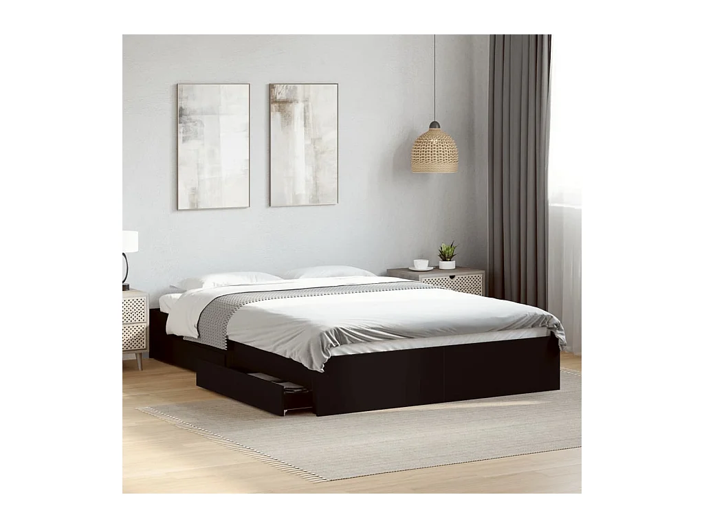 Lit double | Lit adulte | Cadre de lit avec tiroirs noir 150x200 cm