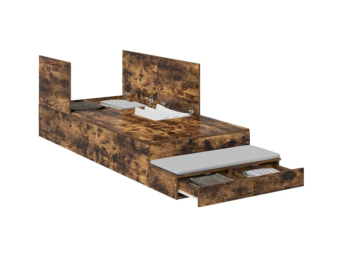 Lit simple | Lit adulte, enfant | Cadre de lit avec rangement Chêne fumé 236.5x80x31.5 cm
