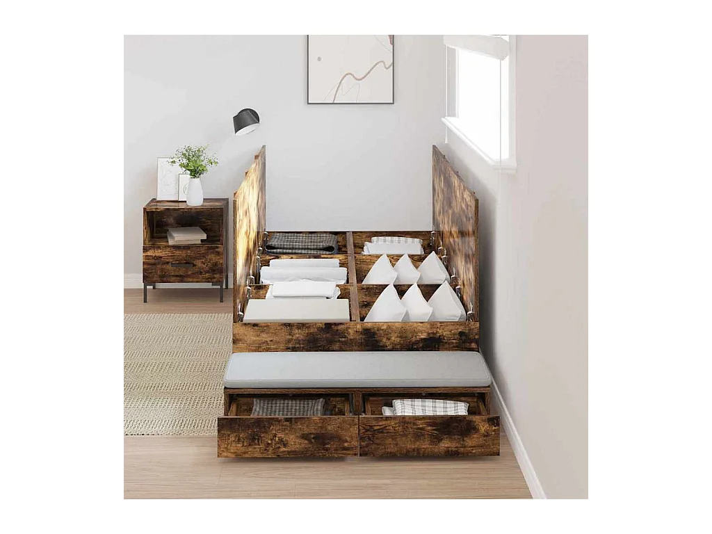 Lit simple | Lit adulte, enfant | Cadre de lit avec rangement Chêne fumé 236.5x80x31.5 cm