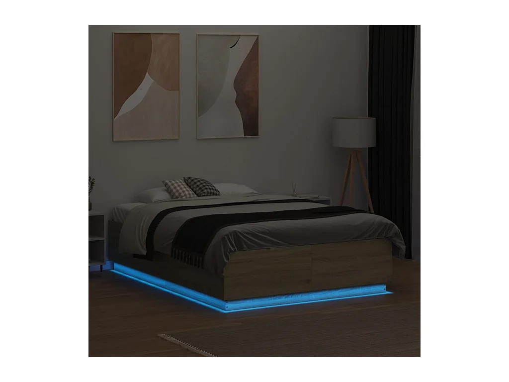 Lit simple | Lit adulte, enfant | Cadre de lit avec LED chêne sonoma 120x190 cm