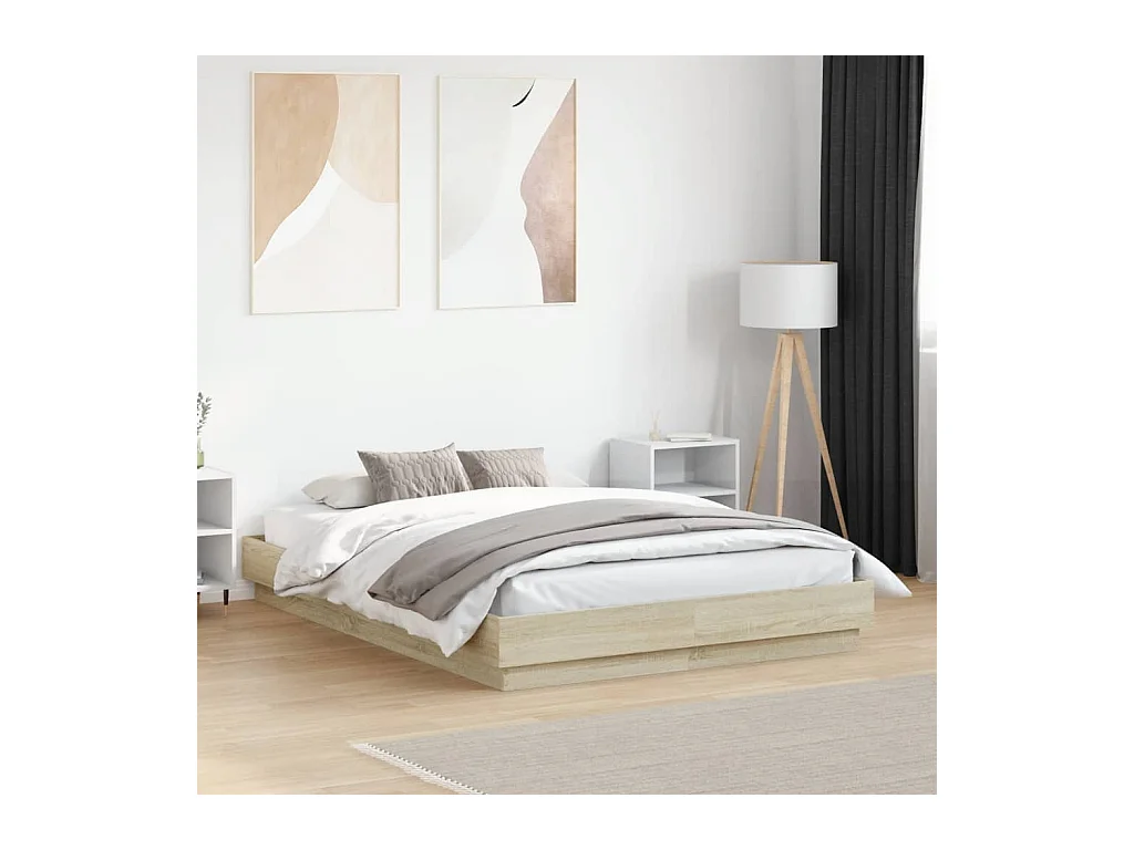 Lit simple | Lit adulte, enfant | Cadre de lit avec LED chêne sonoma 120x190 cm