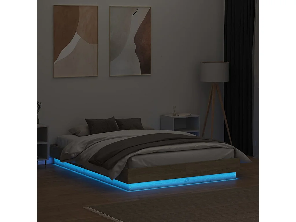 Lit simple | Lit adulte, enfant | Cadre de lit avec LED chêne sonoma 120x190 cm
