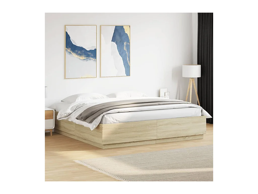 Lit double | Lit adulte | Cadre de lit avec LED chêne sonoma 180x200 cm
