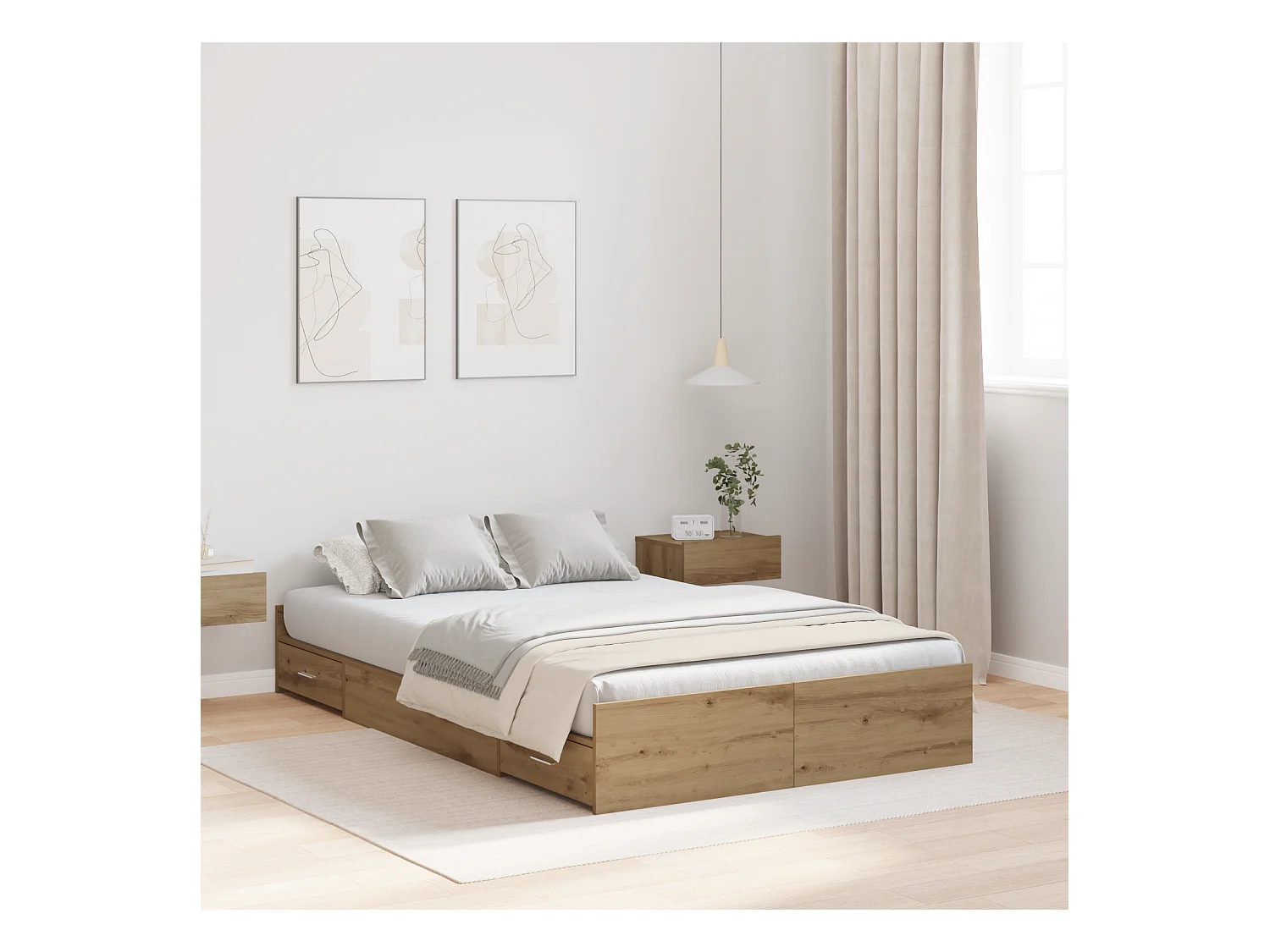 Lit simple | Lit adulte, enfant | Cadre de lit avec rangement chêne artisanal 120x190 cm
