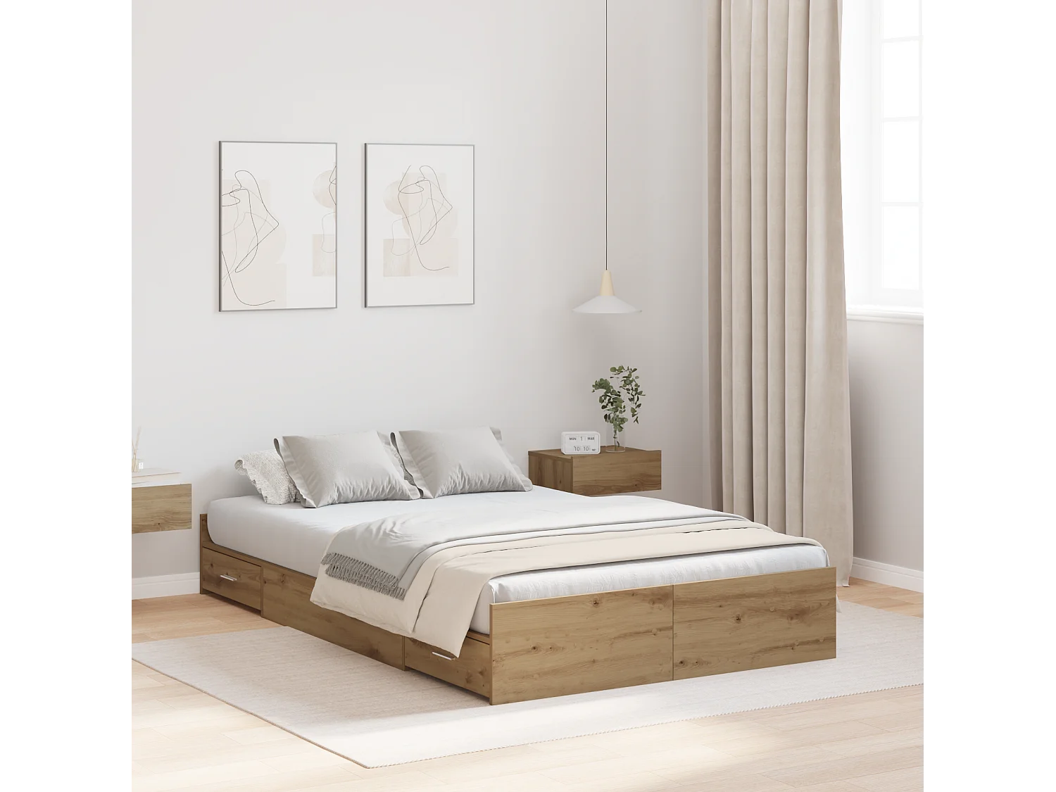 Lit simple | Lit adulte, enfant | Cadre de lit avec rangement chêne artisanal 120x190 cm