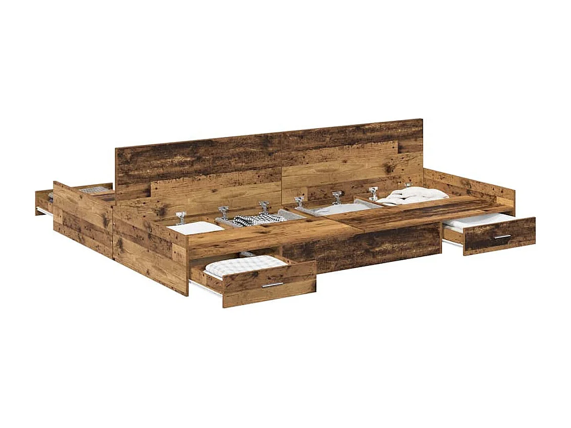 Lit double | Lit adulte | Cadre de lit avec rangement Bois ancien 140x190 cm