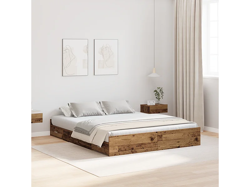 Lit double | Lit adulte | Cadre de lit avec rangement Bois ancien 140x190 cm