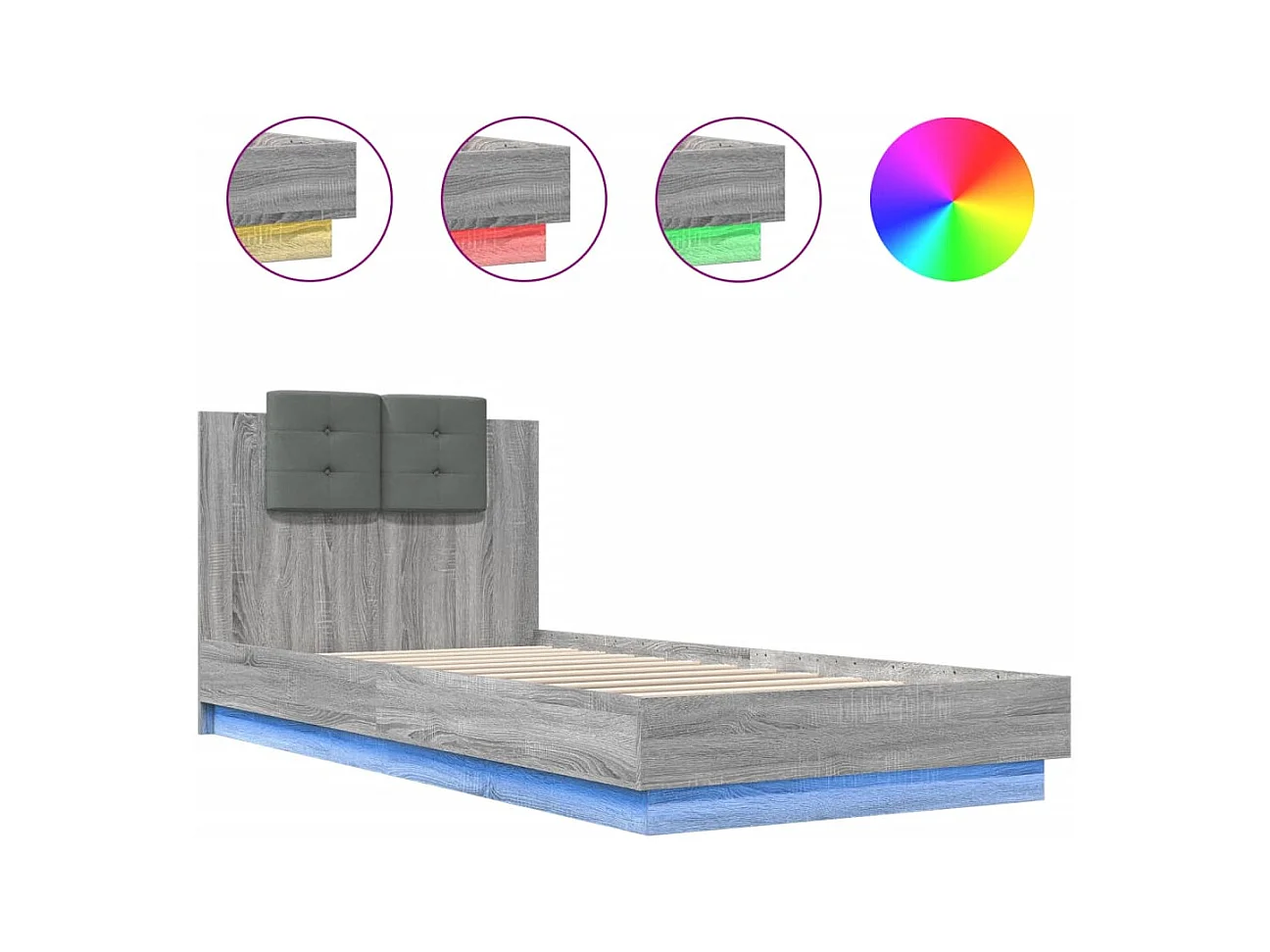 Lit simple | Lit adulte, enfant | Cadre de lit avec LED sonoma gris 90x200 cm