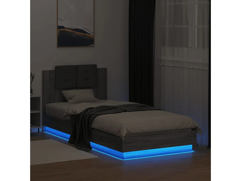 Lit simple | Lit adulte, enfant | Cadre de lit avec LED sonoma gris 90x200 cm