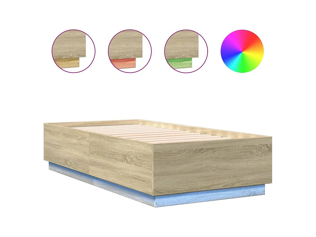 Lit simple | Lit adulte, enfant | Cadre de lit avec LED chêne sonoma 90x190 cm
