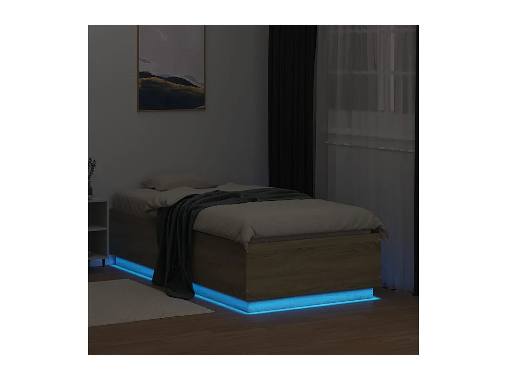 Lit simple | Lit adulte, enfant | Cadre de lit avec LED chêne sonoma 90x190 cm