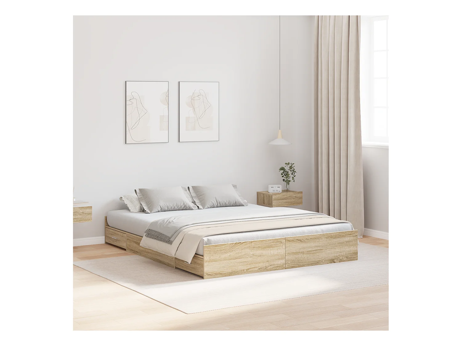 Lit double | Lit adulte | Cadre de lit avec rangement Chêne sonoma 140x190 cm
