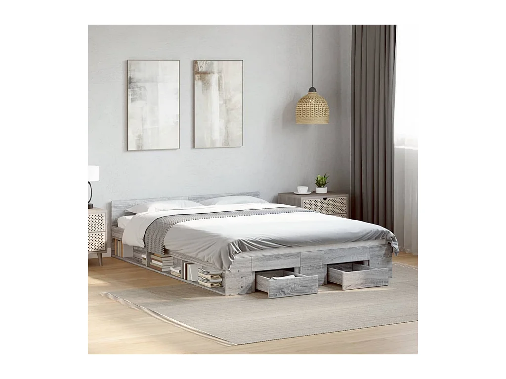 Lit double | Lit adulte | Cadre de lit avec tiroirs sonoma gris 160x200 cm