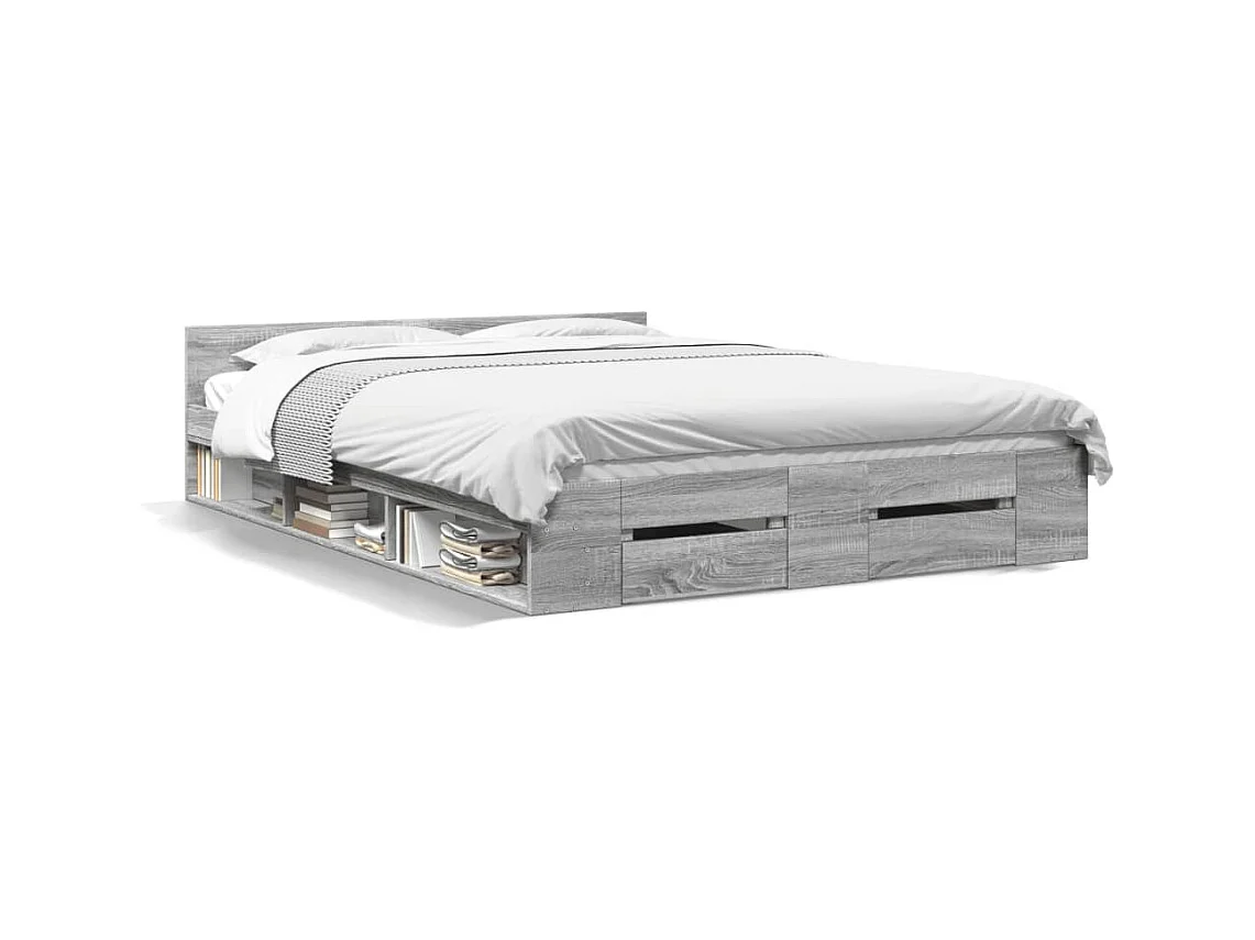 Lit double | Lit adulte | Cadre de lit avec tiroirs sonoma gris 160x200 cm